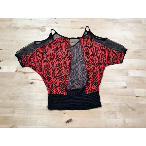 Vintage 90s Y2K 00s Zebra Mesh Whimsygoth Short Sleeve Sheer Crop Top Shirt M - Picture 2 of 6